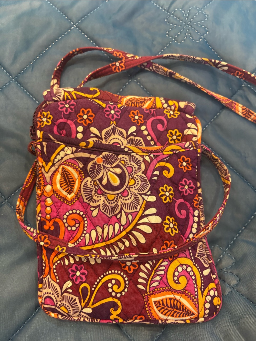 Vera Bradley Mini Hipster Purple, Pink and Orange Quilted Crossbody Bag